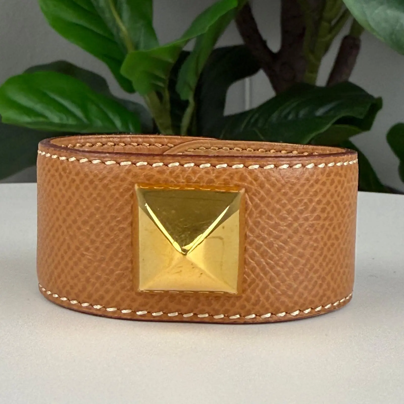Pre-owned Authentic Hermes Medor Cuff Bracelet Brown 5.50" 6"