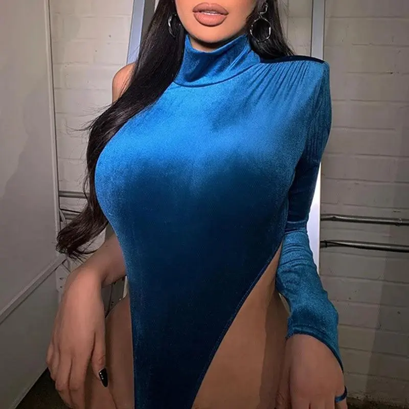 Women's Elegant Plush Velvet Lingerie Full-Body Suit - Fitted Long-Sleeve Turtleneck, Soft Polyester Fabric, Figure-Hugging, Essential Statement Piece for Evening Out