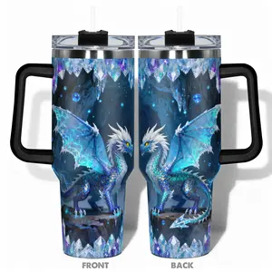 1pc Stainless Steel Cup 40oz/30oz/22oz/20oz/14oz Water Bottle Tumbler,Funny Design With Majestic Blue Dragon and Crystal Cave Double-layer insulation Leakproof Large Capacity, Needed for Gym, Hiking, Travel Ideal Birth