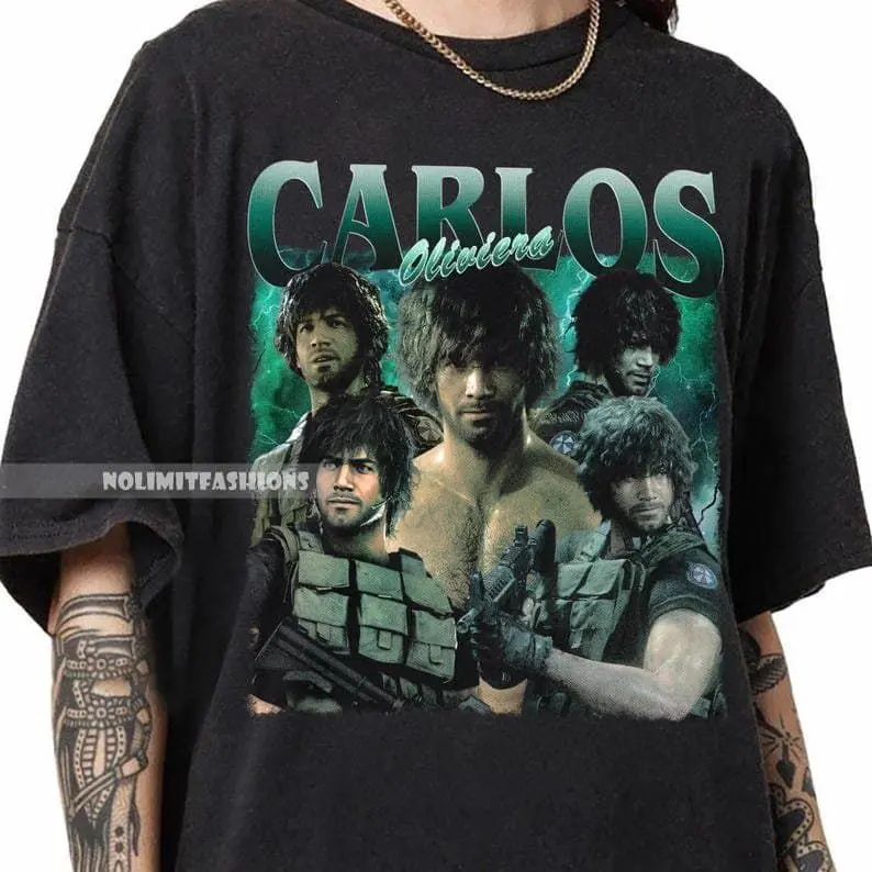 Gildan Men's Carlos Oliviera Graphic Print T-Shirt, Classic Fit Round Neck Tee in 100% Cotton, Vintage Style Gift for Survival Horror Fans, Cute, Preppy, White, Preppy Basic, Runs True To Size