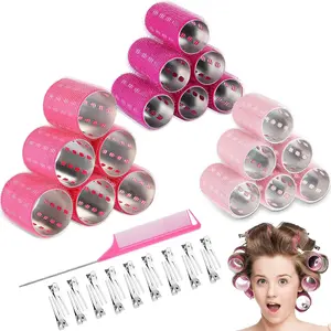 37 Pcs Aluminum Thermal Hair Rollers Set with 3 Sizes, Self Grip Hair Rollers and 18 Duckbill Clips, Hairdressing Styling Tools for All Hair Types