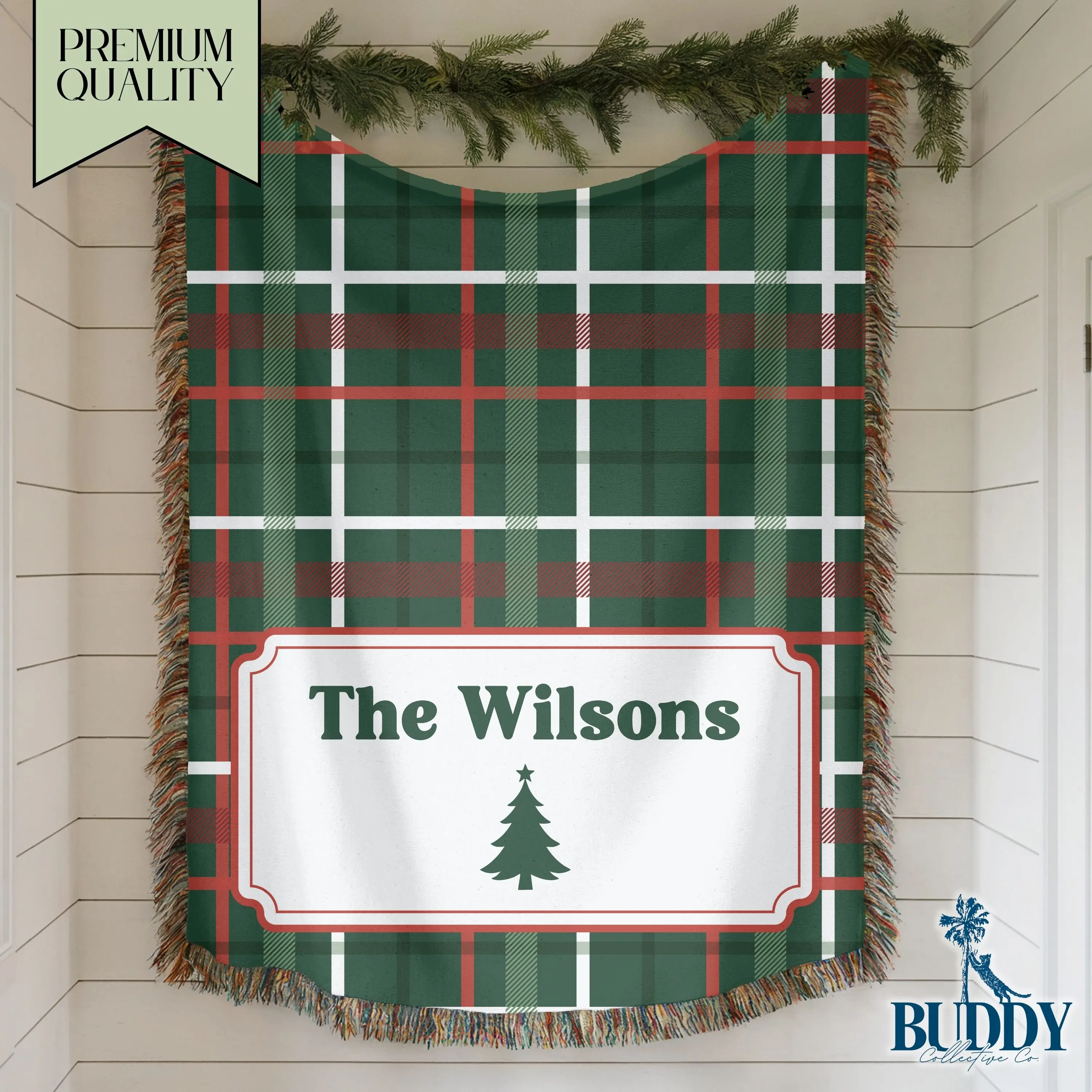 Custom Family Christmas Woven Blanket 100% Cotton