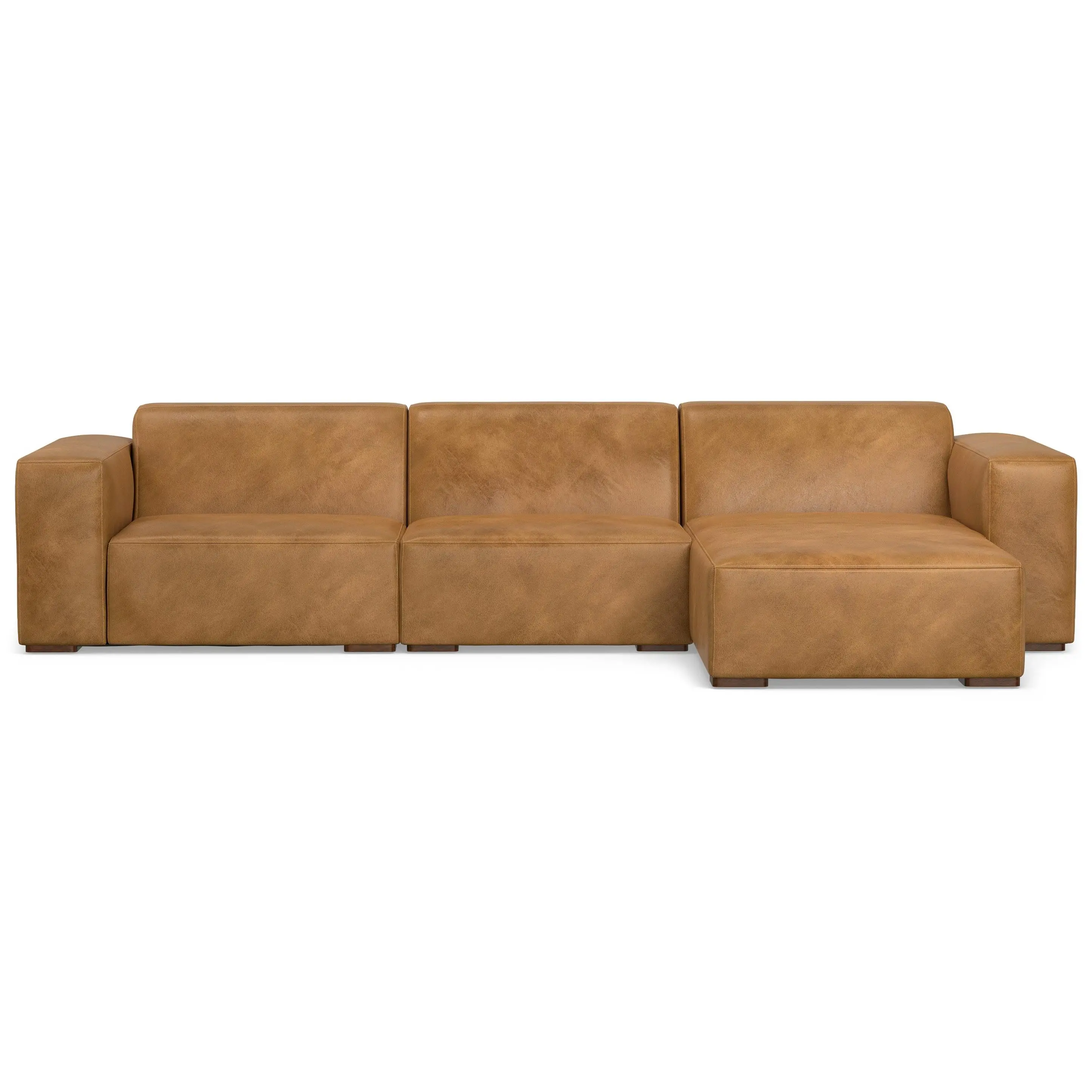 Rex 2-Seater Genuine Leather Modern Upholstered L-Shape Modular Sectional Sofa Couch - Right-Facing Chaise, Armrest, Polyurethane Foam, 122-in Wide, 1200 lbs Capacity, Large Block Comfy Living Room Indoor Furniture, L Shape Couch