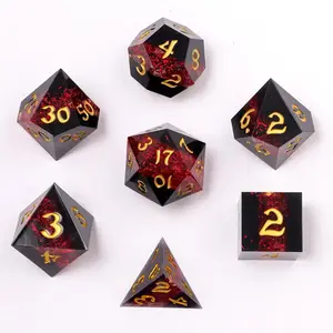 Captured Magic Mana Path Red Sharp Edge Resin Polyhedral (D&D) Dice Set (7)