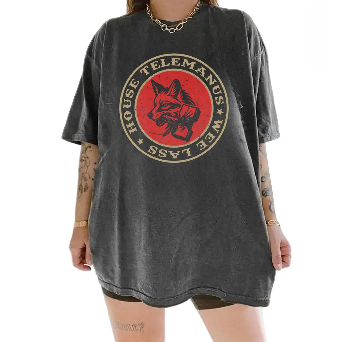 House Telemanus We Pass T-Shirt, Red Rising Fox and Hammer Graphic Tee, Bookish Fantasy Shirt, Vintage Washed Reader Gift
