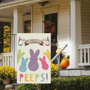 Welcome Easter Garden Flag for Outside, Bunny Banners Spring Garden Flag Double Sided Burlap Yard Flag Outdoor Farmhouse Decoration