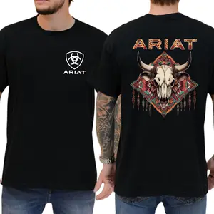 Ariat Shirt, Western Aztec Bull Skull Shirt, Rodeo T-shirt, Casual Menswear