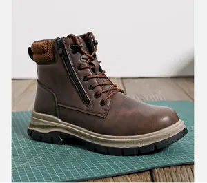 Indestructible Mens Work Boots Steel Toe Safety Shoes Waterproof Slip Resistant Brown Leather Ankle Boots with Round Toe for Heavy-Duty Work