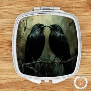 Raven Couple Compact Mirror - Norse Mythology Gothic Gift