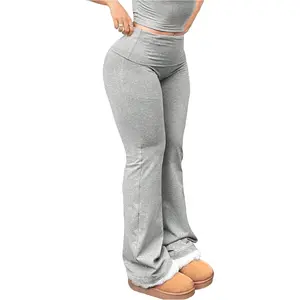 WDIRARA Women's Plus Size Flare Leggings Fold Over Stretchy Bootcut Yoga Pants Lounge Pants
