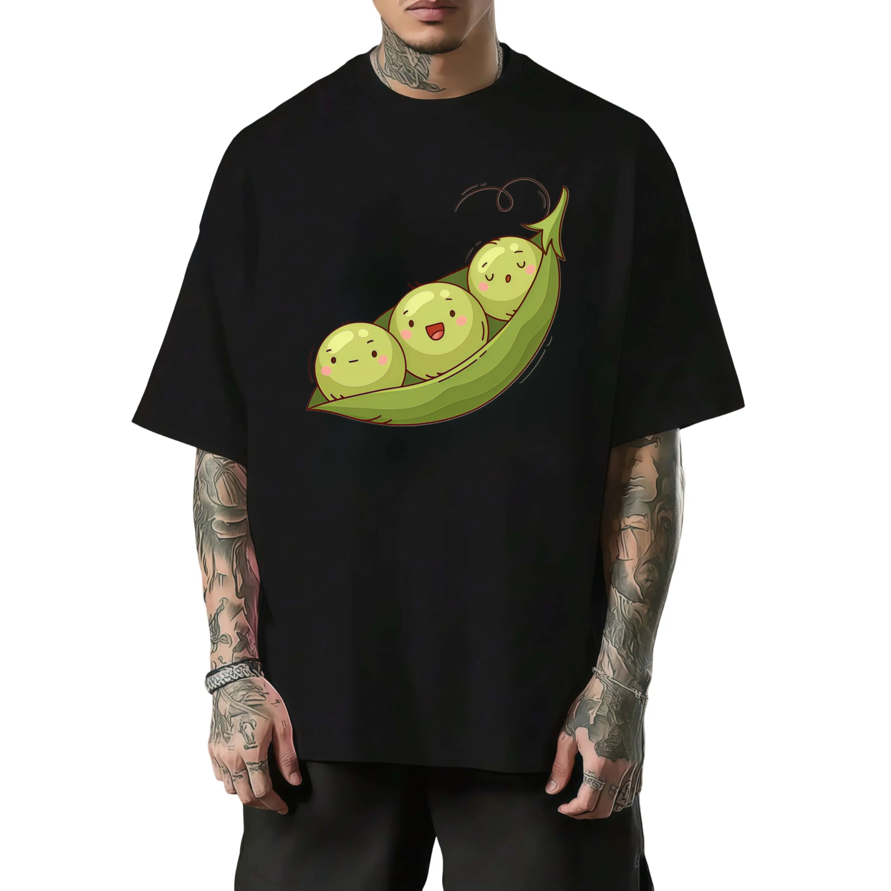 Fresh Pea Pod Print Men’s T-Shirt – Cute Childlike Design, Perfect for Spring, Summer & Autumn Lovers of Natural, Rural Life