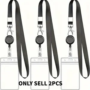 2-piece black drawstring ribbon extendable badge reel and ID holder with vertical card set, suitable for teachers and office staff, Retractable Badge Reel, Nurse Badge Reel