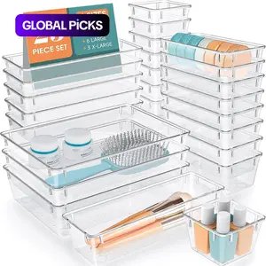 Drawer Organizer Set, Storage Organizer, Cosmetic Tools Organizer, Multi-Grid Drawer Storage Box for Jewelry & Beauty Cosmetic, for Kitchen, Office, Bathroom Accessories, Makeup Organizer Box, Cosmetics Organizer Storage #GLOBAL PICKS