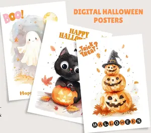Printable Decor for Kids Room, Trick-or-treat Signs, Halloween Posters, Party invites, Cute Halloween Art, Room Decor, Unframed
