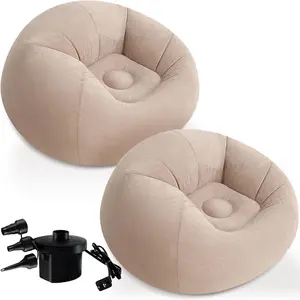 2 Pack Inflatable Bean Bag Chairs with Electric Air Pump Blow Up Couch Portable Folding Lazy Sofa for Indoor Outdoor Use Living Room Movie