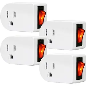 Grounded Outlet Adapter, ETL Listed Wall Tap Adapter with Red  On/Off Power  (4 Pack)