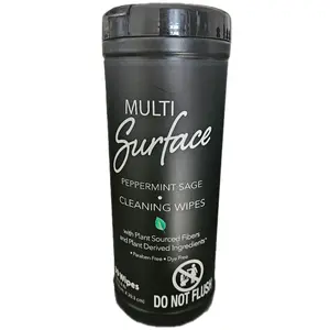 Multi Surface Peppermint and Sage Cleaning Wipes with Plant Sourced Fibers & Dye Free Formula 30 Wipes Household Pack