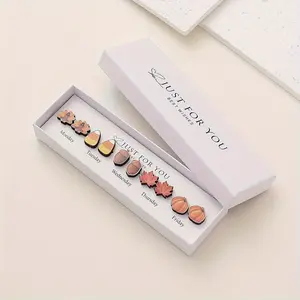 5 Pairs of Thanksgiving Elements Turkey Maple Leaf Pumpkin Pine Nut Bread Multi-Style Wooden Ear Studs Set Suitable for Women's Holiday Daily Banquet Night Club Wear Gift to Elders and Friends Jewelry Box Ear Stud Packaging Order Random, for Thanksgiving