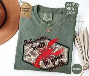 Comfort Colors Southern Crawfish TShirt, Funny Cajun TShirt, Camo Crawfish Graphic Tee, Louisiana Food TShirt