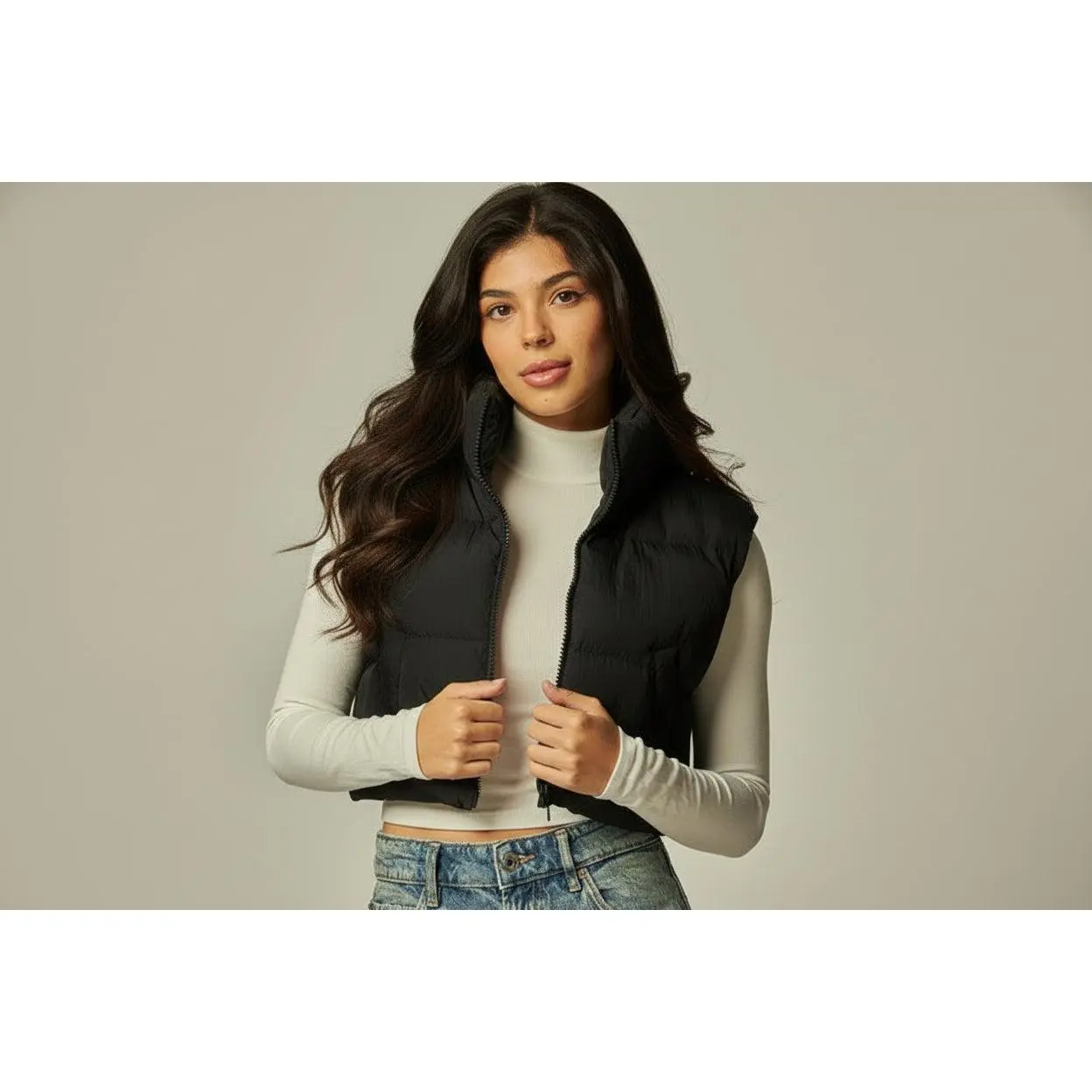 Crop Puffer Vest Black