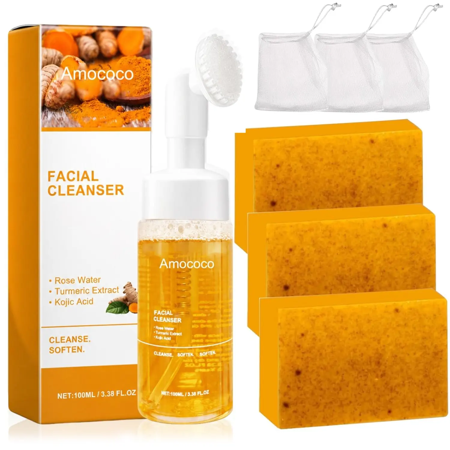 Honey Lemon Turmeric Soap 100G Set,  Body Cleansing Daily Moisturizing Natural Blend Skin Repair Hydrating &Turmeric Set Series.