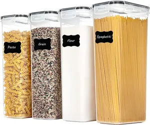 Vtopmart Airtight Food Storage Containers with Lids, 4 PCS 2.8L Pasta Containers for Pantry Organization and Storage, BPA Free Kitchen Canisters for Spaghetti, Flour, Sugar and Noodles, Black
