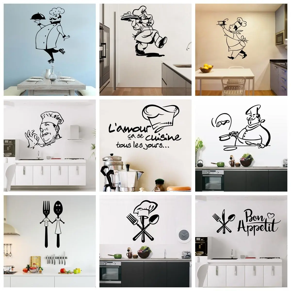 1pc Kitchen Wall Sticker Self-adhesive Art Wallpaper Dining room Decoration Waterproof Decal for restaurant Wall Decor