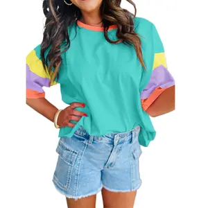 Mntaor Colorblock Stitching Sleeve Crewneck Oversize Top - Comfortable Casual Style with Round Neck and Block Stitching,Winteroutfit