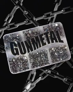 GUNMETAL SILVER SPARKLY FACE GEM VARIETY SIZE RHINESTONE PACK FOR MAKEUP AND NAIL ART