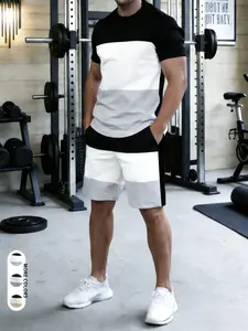 Men's Summer Everyday Contrast Stitching Shorts Crew Neck Short Sleeve Suit Home Work Outdoor City Regular Trend Street Casual Youth Simple Campus Vintage Nature Versatile Texture Casual Temperament Personality Sport