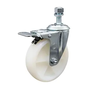 Service Caster SCC-TSTTL20S514-NYS-121315 Nylon Swivel Threaded Stem Caster, Threaded Castors with 5x1.25 in. White Wheel, 0.5 in. Stem, and Total Locking Brake