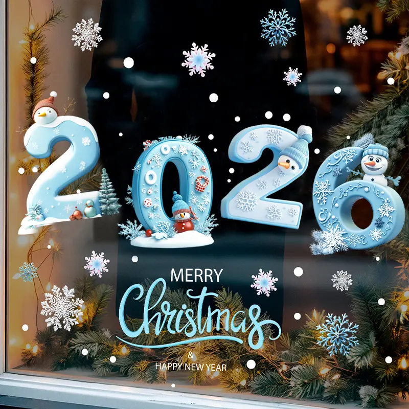 2 Sheets Christmas Snowman Wall Stickers, New Year Window Clings, Christmas Wall Decals Holiday Snow Decor for Living Room Bedroom DIY Home Office Decor, Refrigerator Stickers, Christmas Tree Decoration, Decorative Sticker