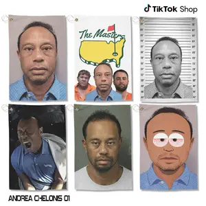 Tiger Woods Mugshot Funny Golf Towel, Absorbent Hilarious Golf Towel Golf Gift for Clubs and Ball, Southpark Microfiber Golf Towel with Clip & Grommet