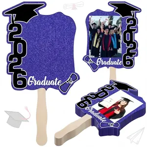 24 Pack Class of 2026 Graduation Fans with Handle Double Sided Grad Photo Props for Keepsake Gifts Graduation Party Supplies