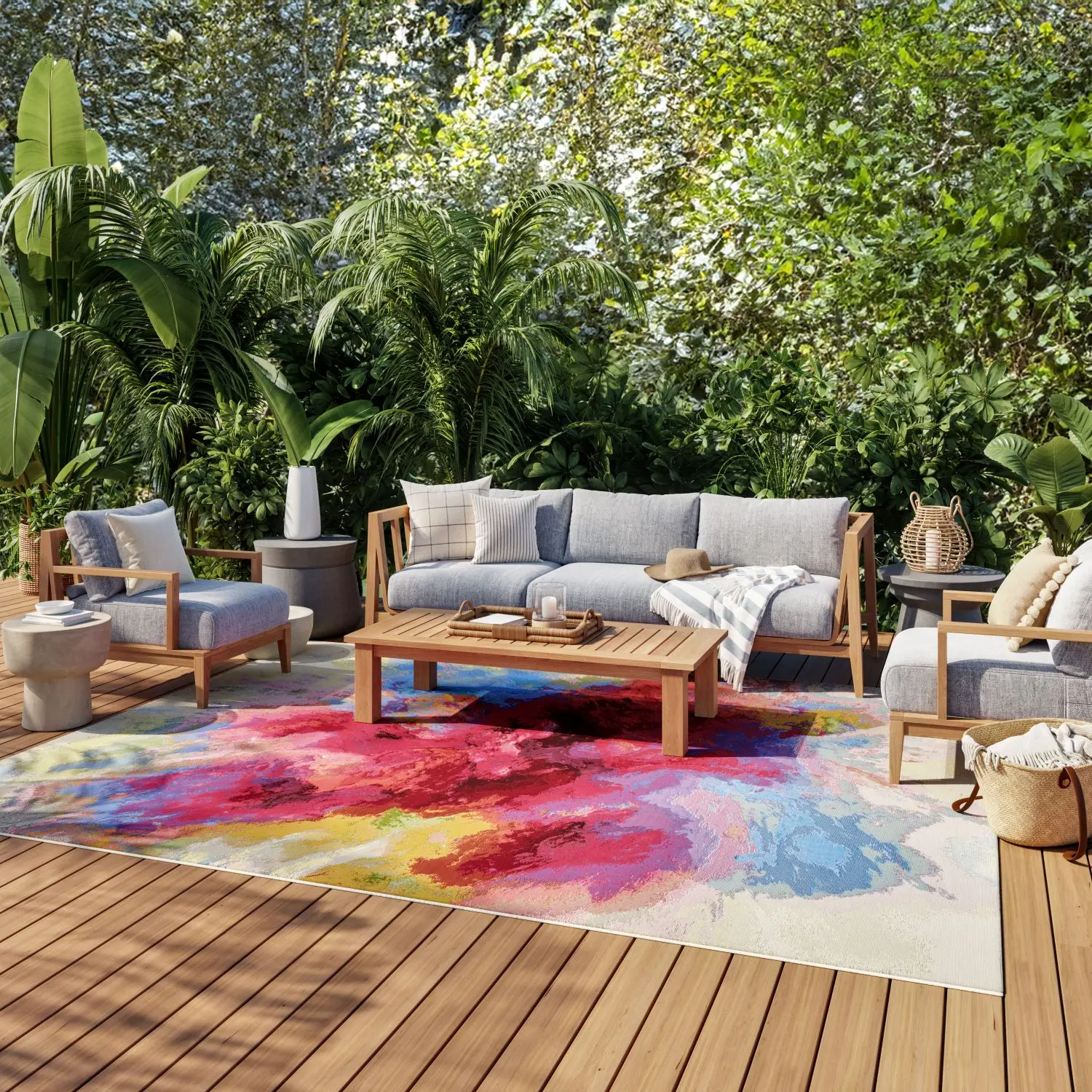 Nourison Color Splash Modern Abstract Flatweave Area Rug - Indoor-Outdoor, Garden Decoration, Multicolor, Brightly Colored Flow Art, Garden Decoration Rug, Multicolor Rug
