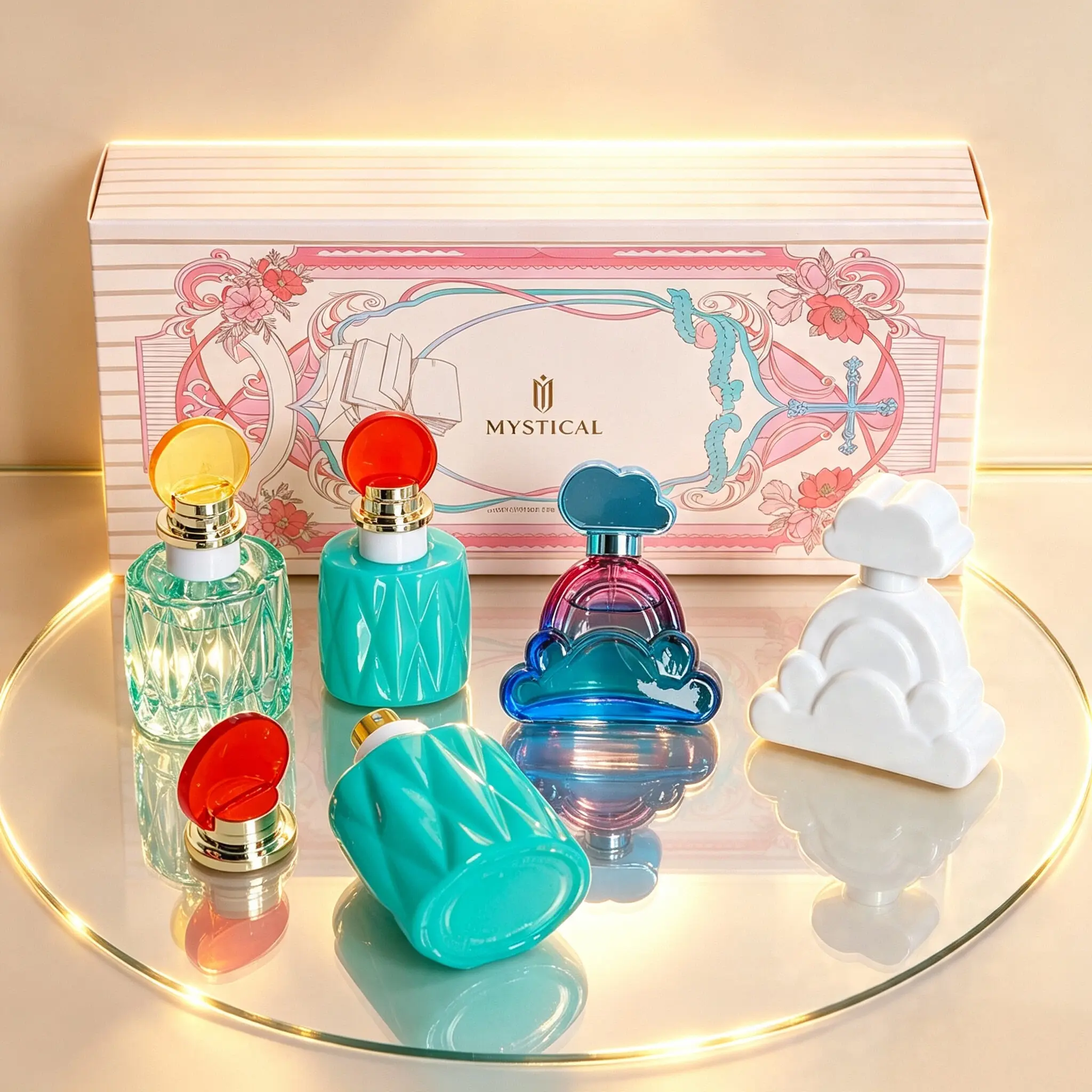 Portable Travel Gift Set of 4 Perfumes with Cute Cloud & Rainbow-shaped Glass Bottles, Ideal for Collection, Perfect Gifts for Women on Birthdays, Holidays and Anniversaries