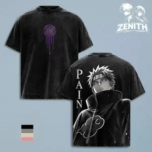 Pain Akatsuki Vintage Washed Oversized Anime Shirt, Rinnegan Graphic Tee, Heavyweight Streetwear Y2K Clothing YSX