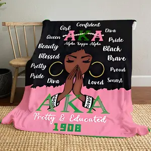 Aka Alpha Kappa Alpha Black Girl Queen Diva Pride Beauty Pattern Print Blanket Four Seasons Home Travel Camping Flannel Throw Blanket Bedroom Coach Decor Family Friends Birthday Christmas Gift LXR f131