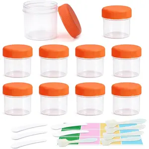 10 Pack 1oz Travel Containers for Toiletries, 30ml Small Plastic Jars with  & Mini Spatulas,  Jars for , Slime, , Leak Proof Sample Containers (Clear/Orange)