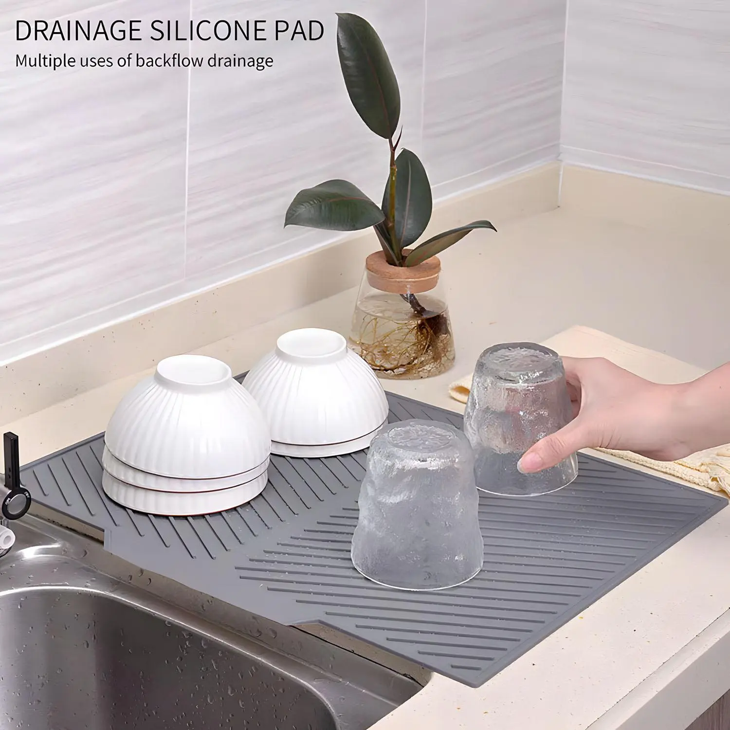 1pc Silicone Drain Mat for Kitchen, Foldable Dish Drying Mat and Non-Slip Table Protector, Perfect for Sink and Bowl Drying
