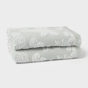 2pc Traditional Garden Floral Bath Towel Green - Threshold