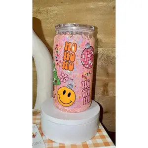 Snowglobe cup Pink Retro Holiday Glitter Cup 16oz
