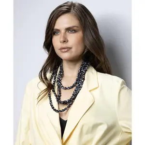 Black and White Endless Fabric-Wrapped Beaded Necklace