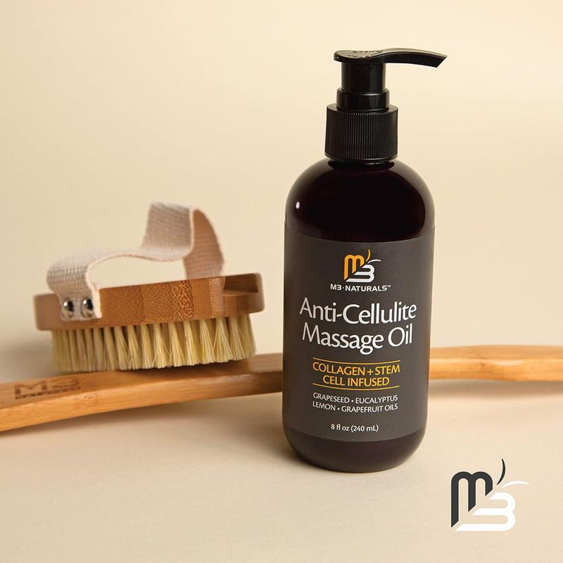 M3 Naturals Cellulite Massage Oil 8oz - Smooth the Appearance of Cellulite - Body Care & Skin Care Massage Oil - Topical Collagen and Plant Stem Cell Body Oil to Restore Texture and Elasticity - Soothing Body Oil