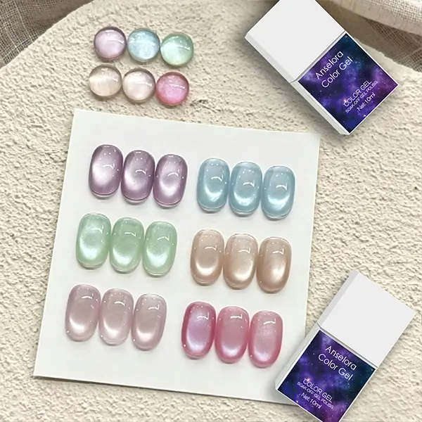 (GM307)6color 10ml  Translucent Milky Jelly Milk Glass Cat Eye Gel Polish Set, Soak Off UV LED Magnetic Aurora Nail Gel, Free Double-End Magnet Tools, Glossy Pastel Shimmer Manicure Gel for Home DIY & Nail Salon