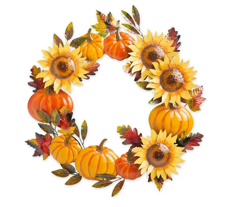 Evergreen Handcrafted Metal Sunflower & Pumpkin Autumn Wreath