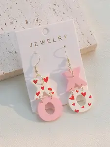 Romantic French Heart Doodle Xo Letter Acrylic Pendant Heart Shaped Earrings for Women, Valentine's Day Gift, Preppy Style, All Seasons