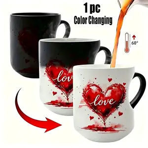 11oz Color-Changing Magic Mug, Thermosensitive Ceramic Mug, Heart-Shaped Mug, White Body Adorned with a Large Red Heart Pattern, Fun Gift Mug, Fun Decorative Mug, A Sweet Gift for Your Girlfriend, Wife, and Mother.