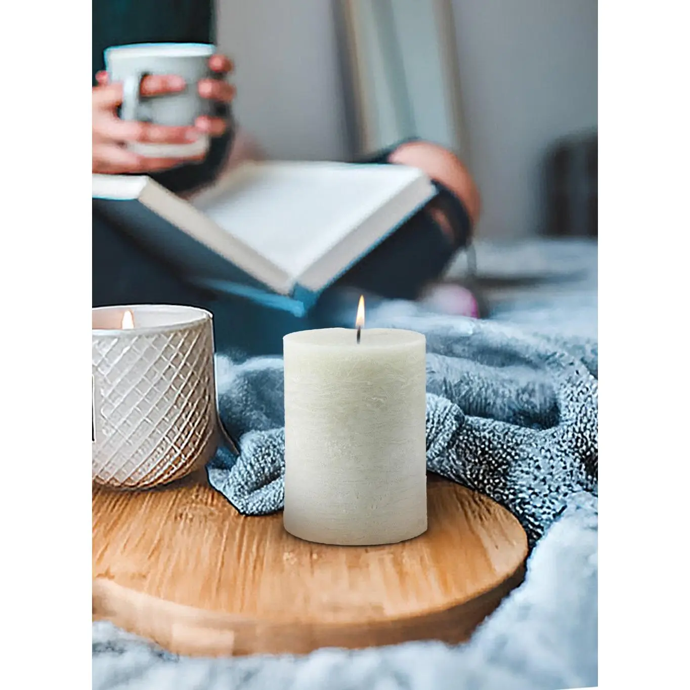 Rustic Cement Pillar Candles, 3"D x 4"T
