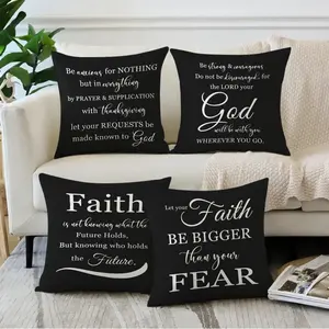 4pcs inspirational quote short plush pillowcase 18x18 inches, Bible inspirational quote cushion cover, double-sided printed pillow cover with inspirational words, home decoration sofa, living room, bedroom pillow cover (without pillow core)
